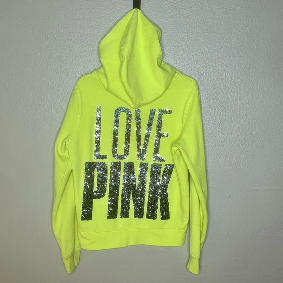 PINK Victoria's Secret Tops - RARE PINK VICTORIA’S SECRET NEON OMBRÉ BLING FULL ZIP HOODIE
